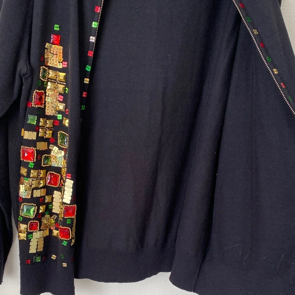 Festive Black Cardigan with Gold and Red Accents - Picture 8 of 8